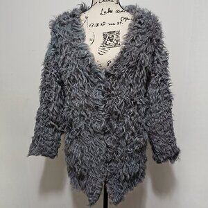 New Knitted Curly Mongolian Lamb Fur Coat Jacket Wrap Stole Blueish Grey NoFox
